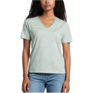 Lands' End Supima Cotton V-Neck T-Shirt NWT L Lily pad green Micro Striped